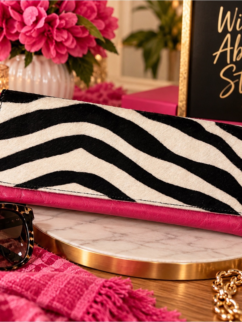 Maurizio Taiuti Zebra Calf Hair 2-in-1 Detachable Wristlet Clutch